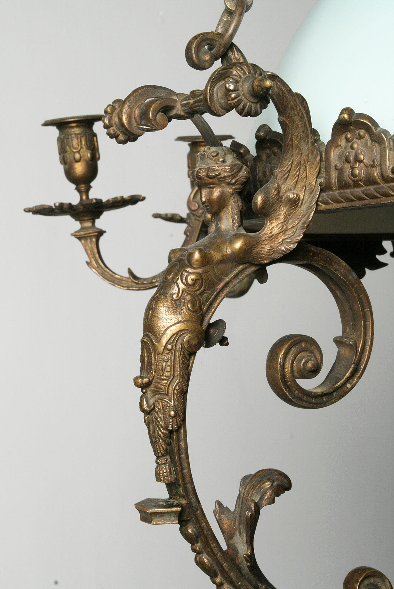 19th Century French Renaissance Style Bronze Oil Pendant Lamp For Sale 8