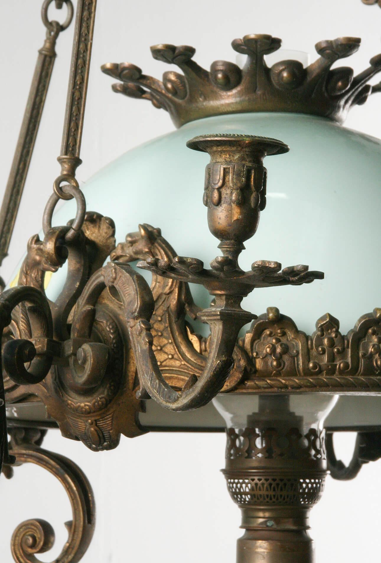 Gilt 19th Century French Renaissance Style Bronze Oil Pendant Lamp For Sale