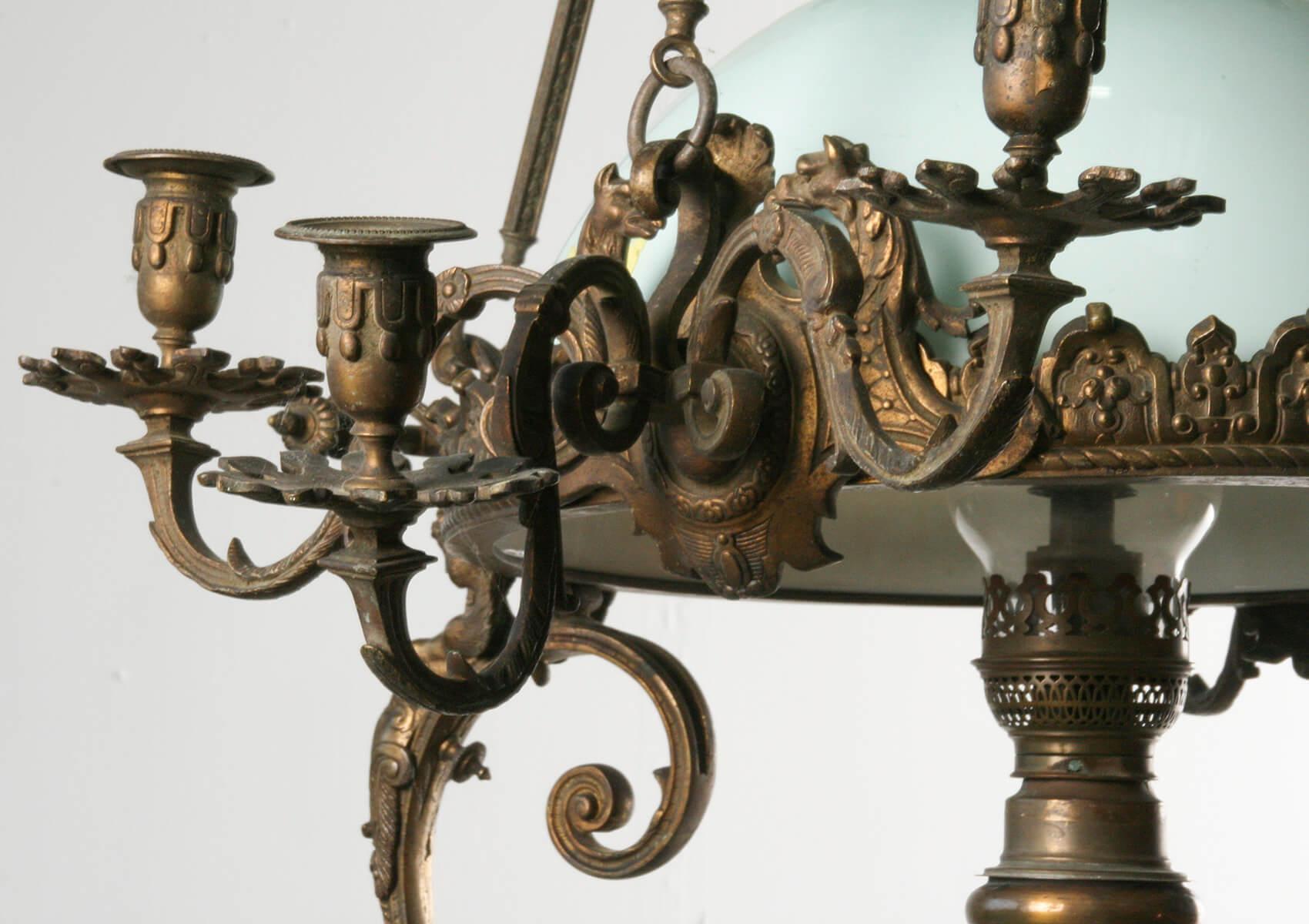 19th Century French Renaissance Style Bronze Oil Pendant Lamp For Sale 1
