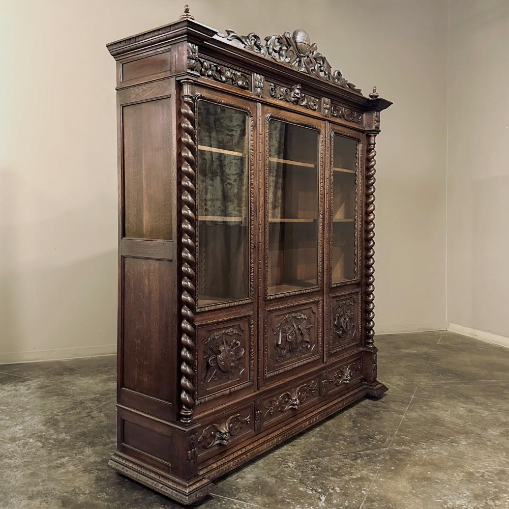 Hand-Carved 19th Century French Renaissance Triple Bookcase ~ Display Cabinet For Sale