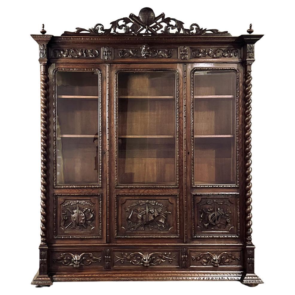 19th Century French Renaissance Triple Bookcase ~ Display Cabinet For Sale