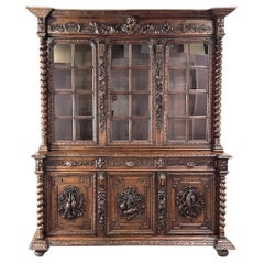 19th Century French Renaissance Triple Hunt Bookcase