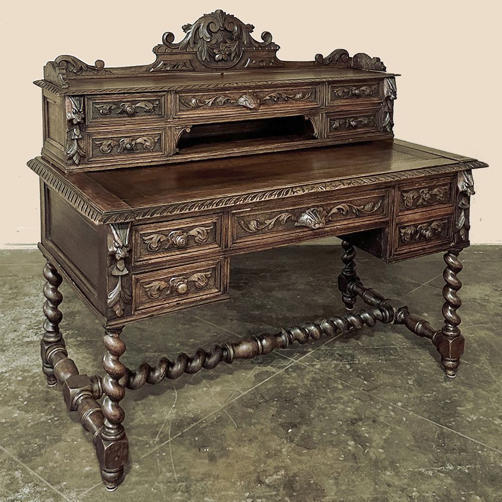 19th century French Renaissance Wall Desk with Extending Writing Surface represents the height of the revival of the style that occurred during the reign of Napoleon III who we can thank for reviving virtually all the French styles dating back to