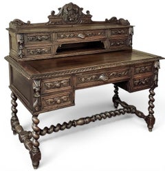 Bureau mural Renaissance française du 19e siècle avec plateau d'écriture extensible