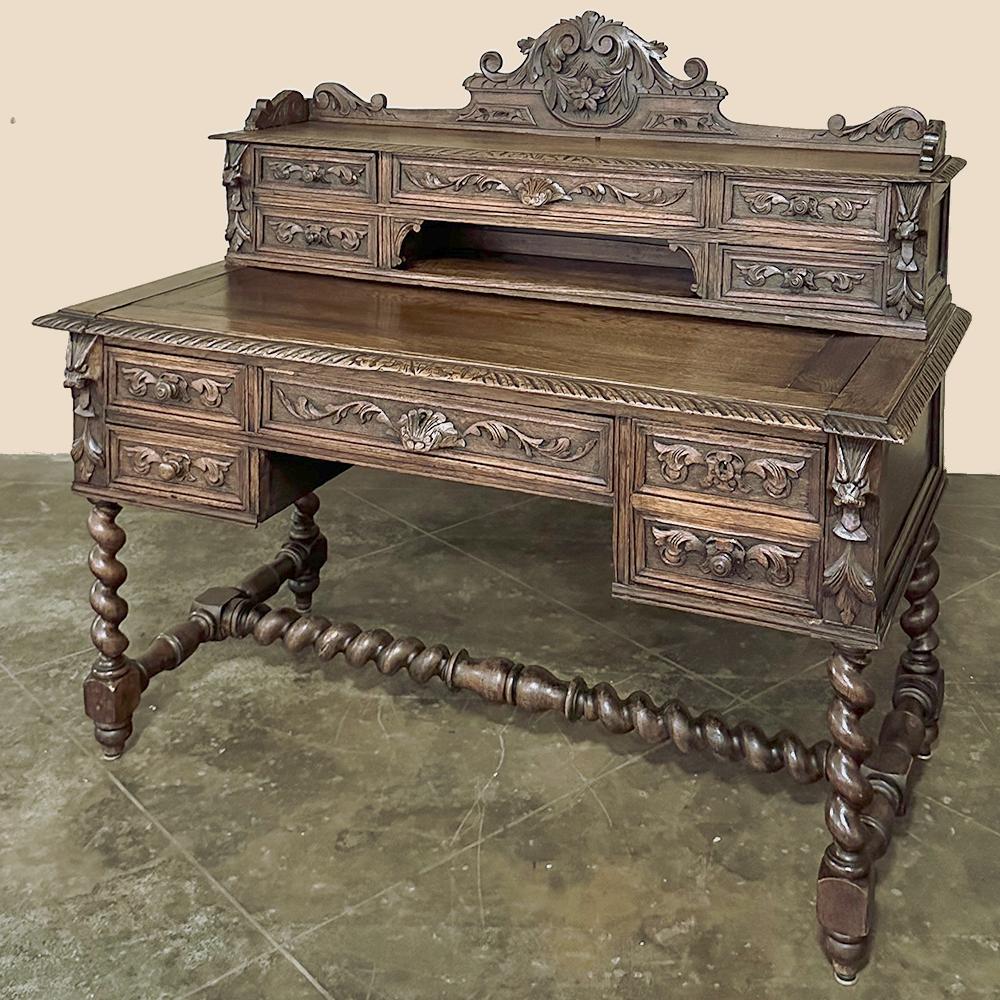 Hand-Carved 19th Century French Renaissance Wall Desk with Extending Writing Surface For Sale