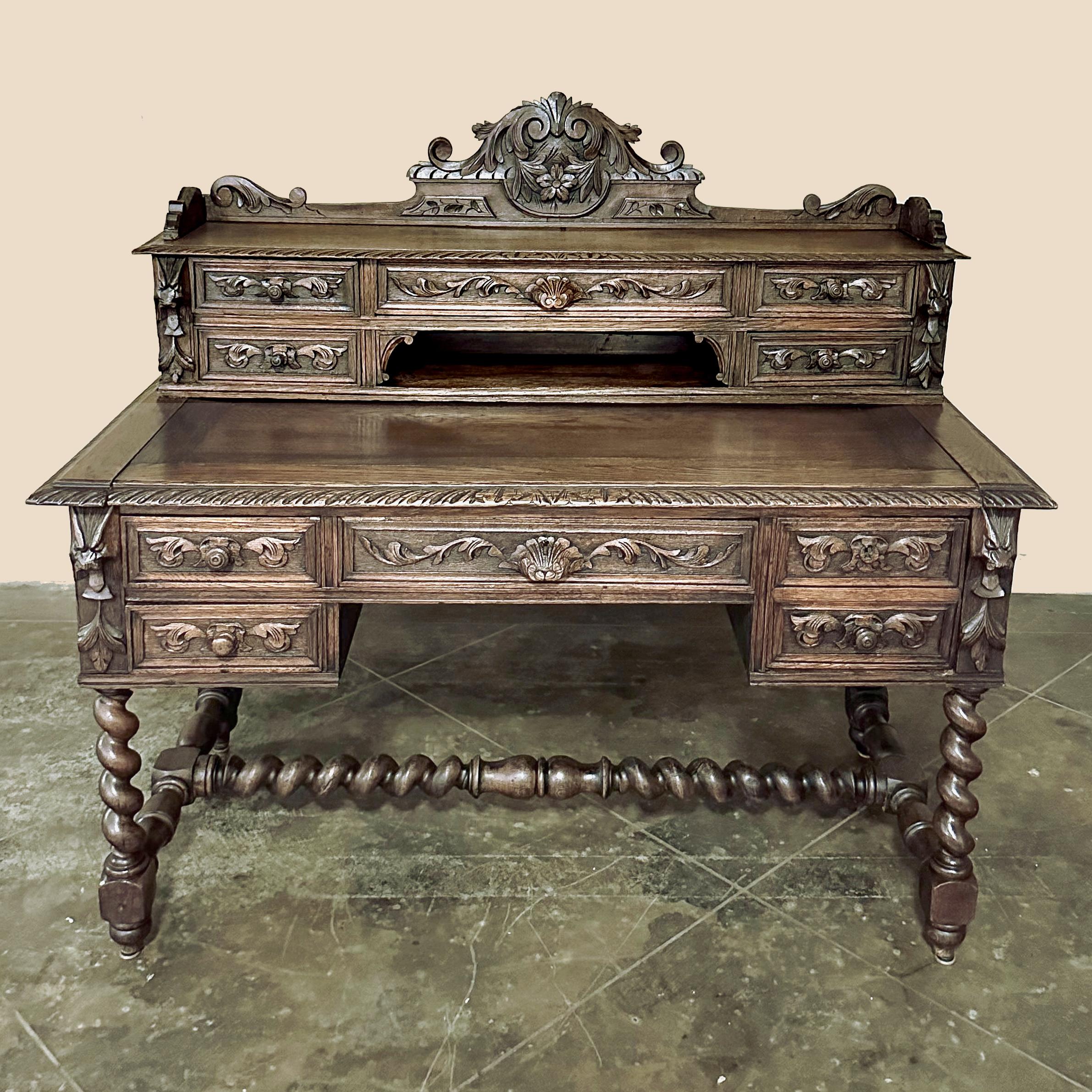 19th Century French Renaissance Wall Desk with Extending Writing Surface In Good Condition For Sale In Dallas, TX