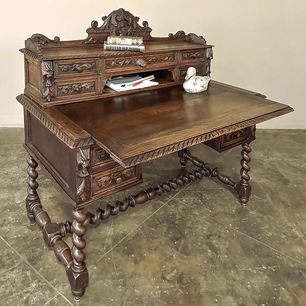Oak 19th Century French Renaissance Wall Desk with Extending Writing Surface For Sale