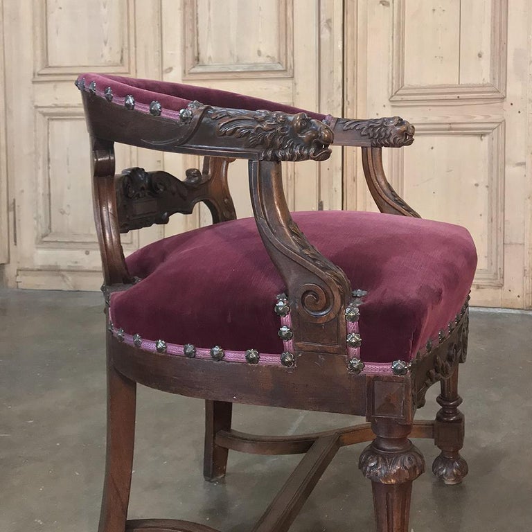 19th Century French Renaissance Walnut Desk Armchair For Sale 3