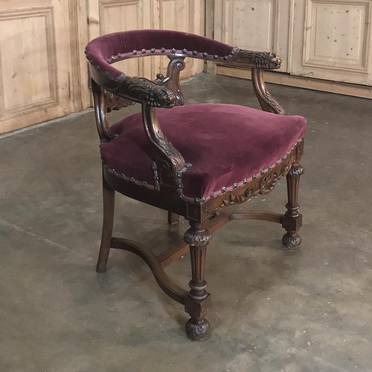 Napoleon III 19th Century French Renaissance Walnut Desk Armchair For Sale
