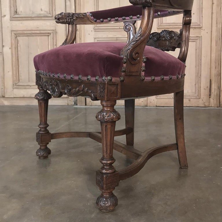 Late 19th Century 19th Century French Renaissance Walnut Desk Armchair For Sale
