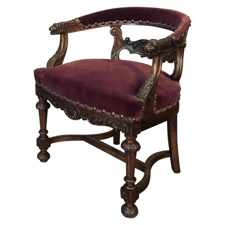19th Century French Renaissance Walnut Desk Armchair For Sale