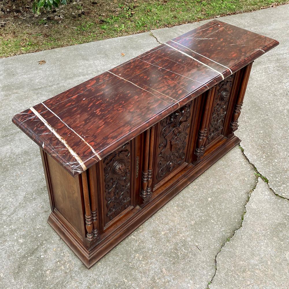 19th Century French Renaissance Walnut Marble Top Console or Credenza For Sale 3