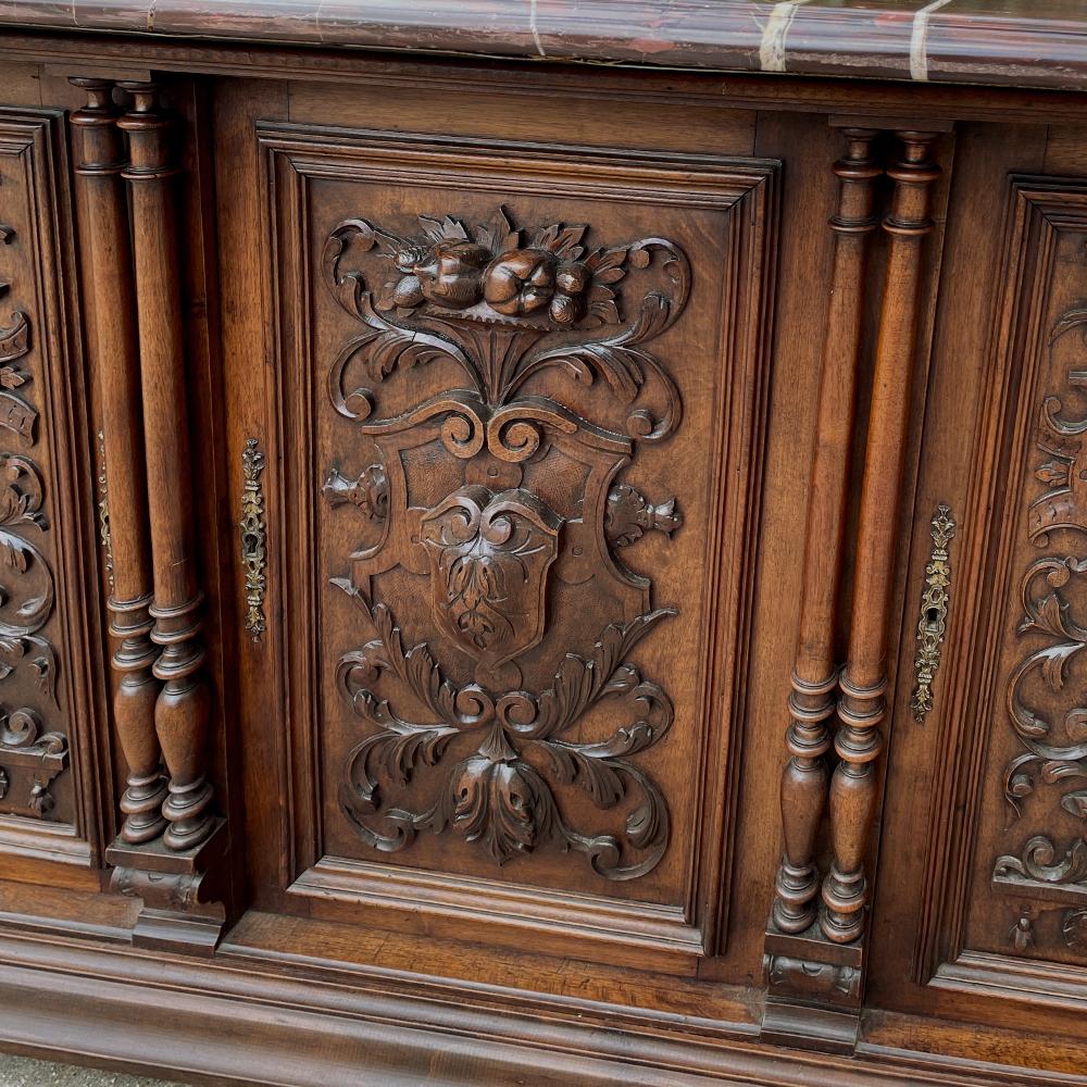 19th Century French Renaissance Walnut Marble Top Console or Credenza For Sale 4