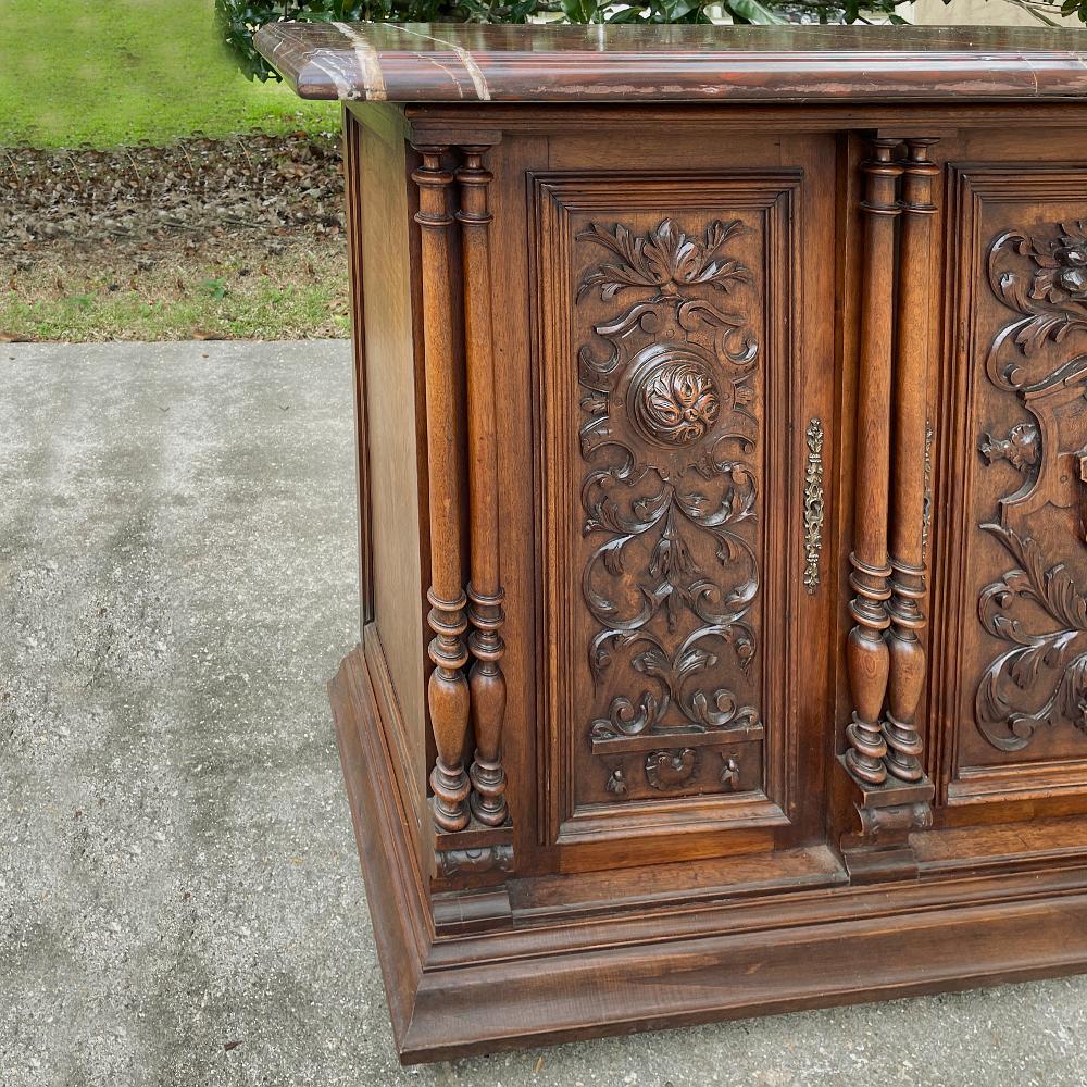 19th Century French Renaissance Walnut Marble Top Console or Credenza For Sale 5