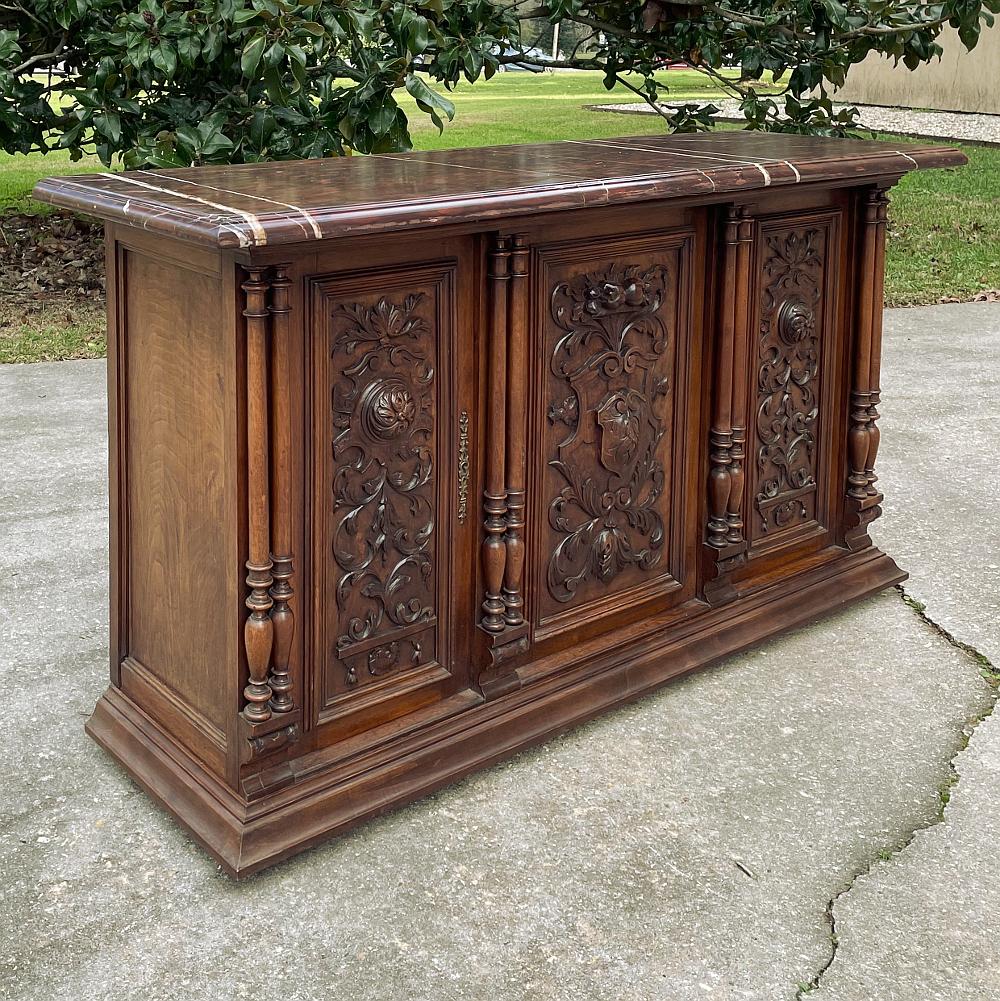 19th Century French Renaissance Walnut Marble Top Console or Credenza For Sale 2