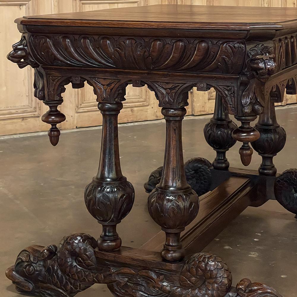 Hand-Carved 19th Century French Renaissance Writing Table, Desk For Sale