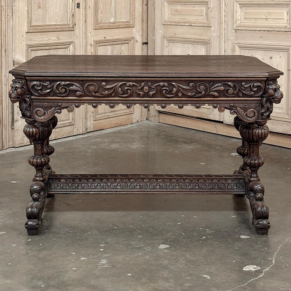 Néo-Renaissance Table à écrire Renaissance française du 19ème siècle ~ Bureau avec Dauphins en vente