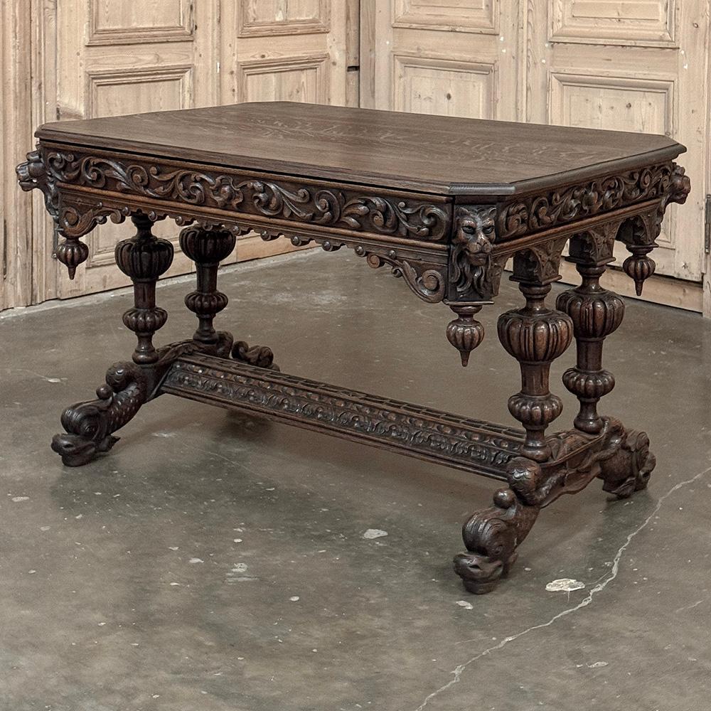 Français Table à écrire Renaissance française du 19ème siècle ~ Bureau avec Dauphins en vente