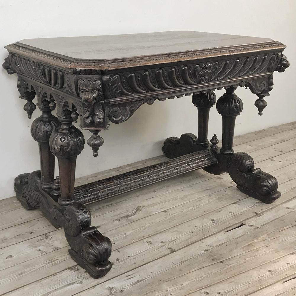 Hand-Carved 19th Century French Renaissance Writing Table