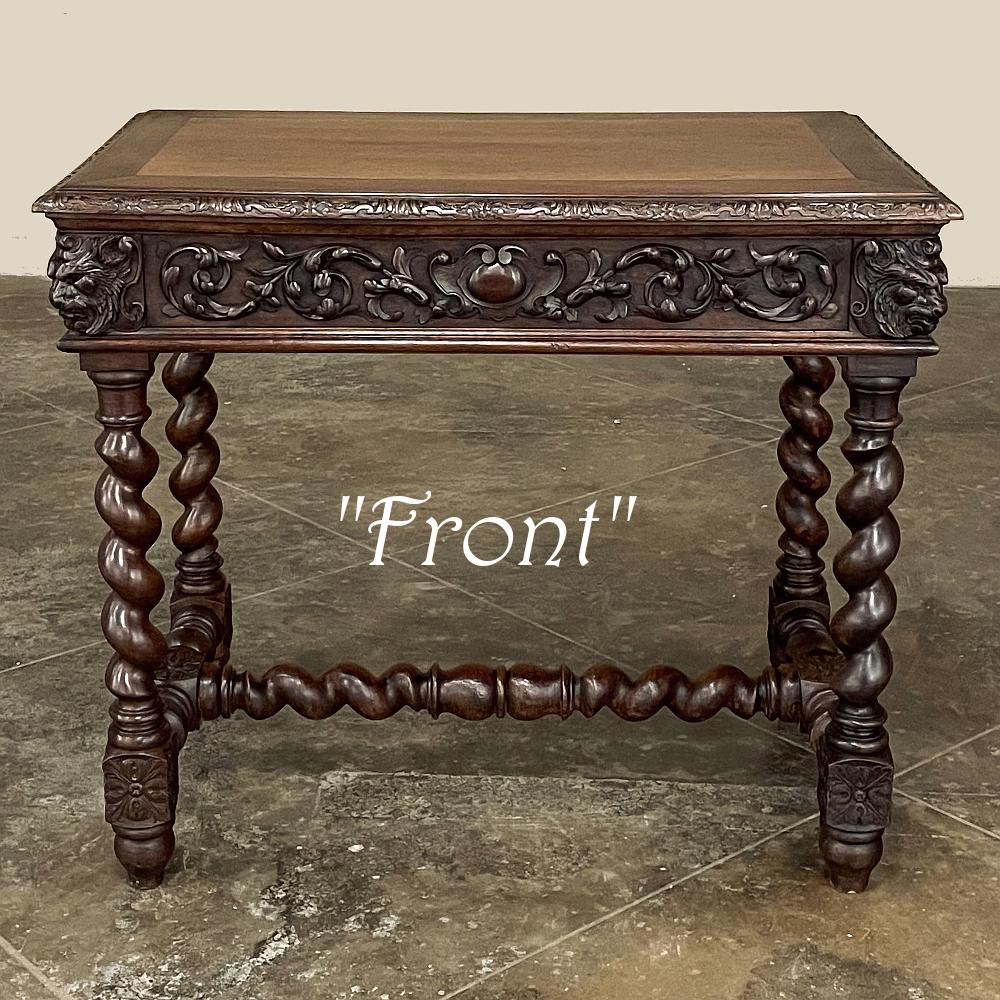 19th Century French Renaissance writing table ~ student desk is a remarkable example of the furniture maker's craft, performed on a diminutive scale perfect for townhomes, apartments, libraries, studies, and a student's bedroom! Created entirely