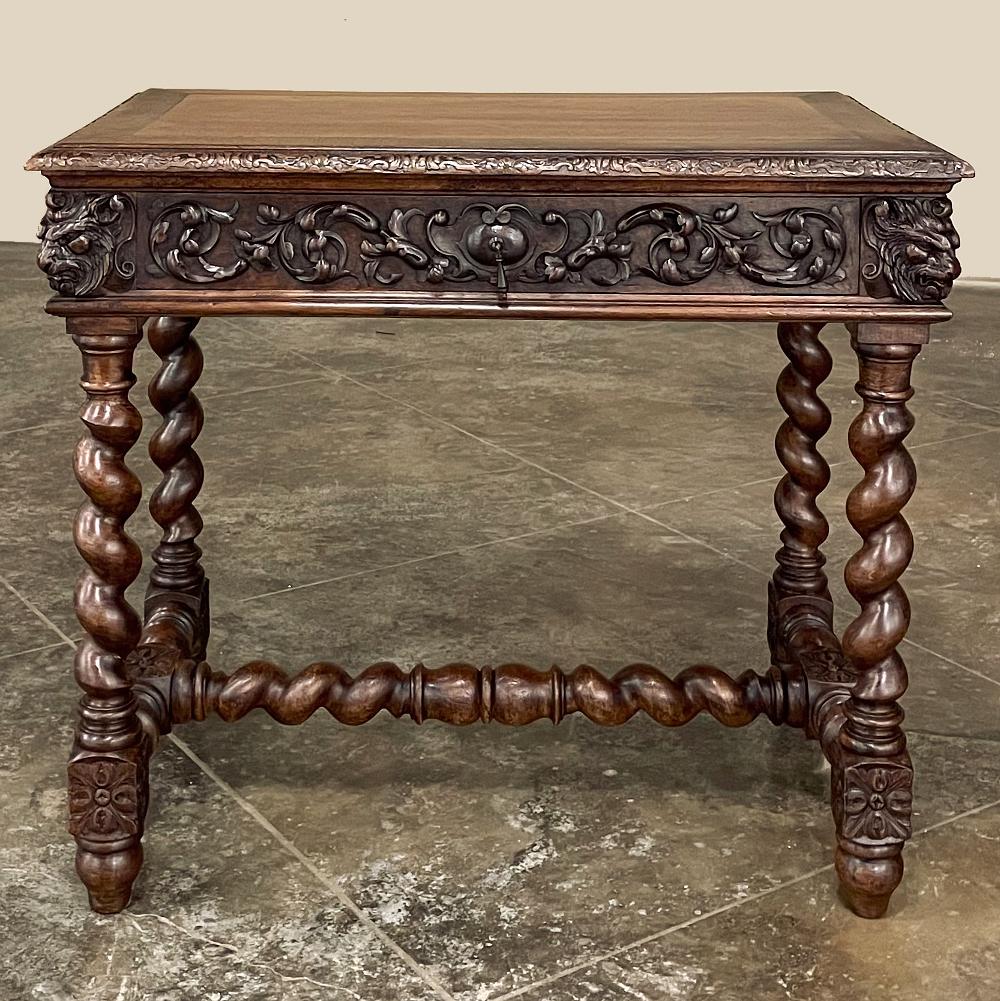 Renaissance Revival 19th Century French Renaissance Writing Table, Student Desk For Sale