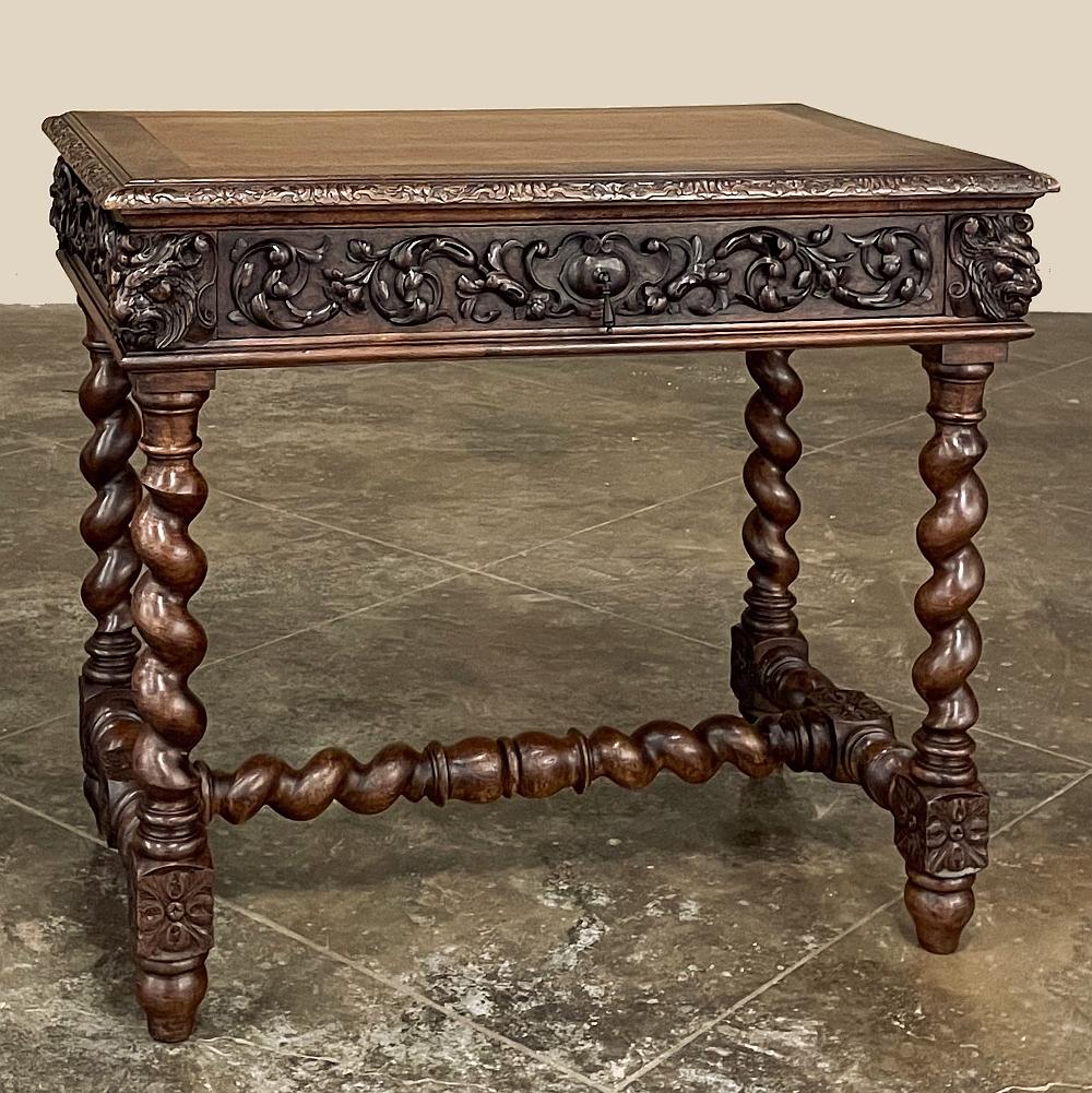 Hand-Carved 19th Century French Renaissance Writing Table, Student Desk For Sale