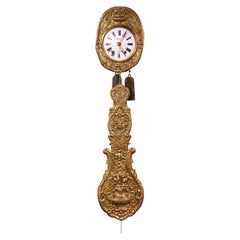19th Century French Repousse Brass "Comtoise" Wall Clock from Normandy