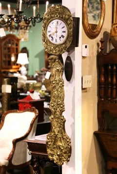 19th Century French Repousse Brass Comtoise Wall Clock with Grape & Vine Motifs