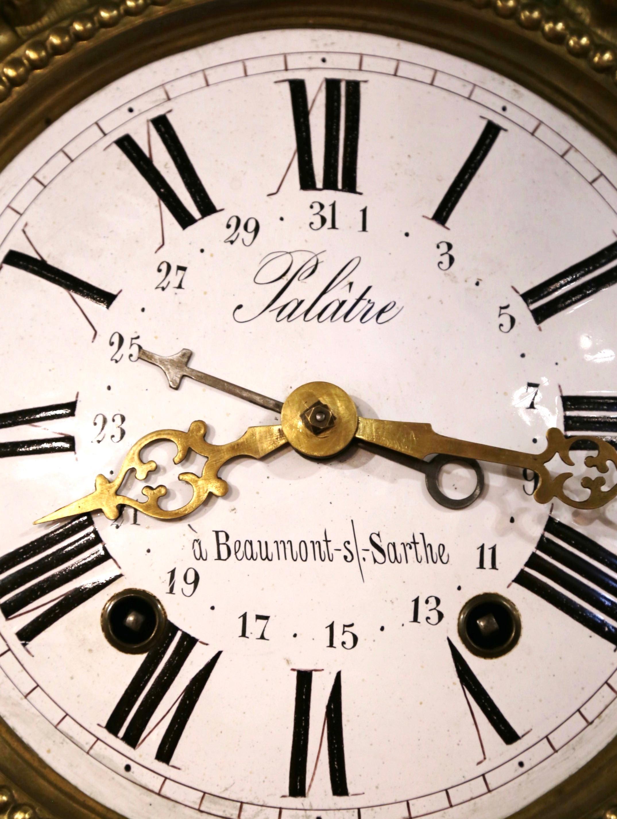 Repoussé 19th Century French Repousse Brass Comtoise Wall Clock with Grape & Vine Motifs