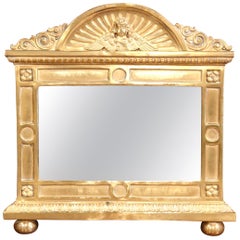 Antique 19th Century French Repousse Brass Wall Mirror with Cherub Face Decor