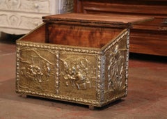 19th Century French Repousse Copper and Wood Box with Tavern Scenes