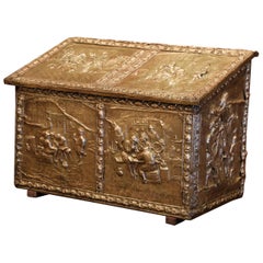 Used 19th Century French Repousse Copper and Wood Box with Tavern Scenes