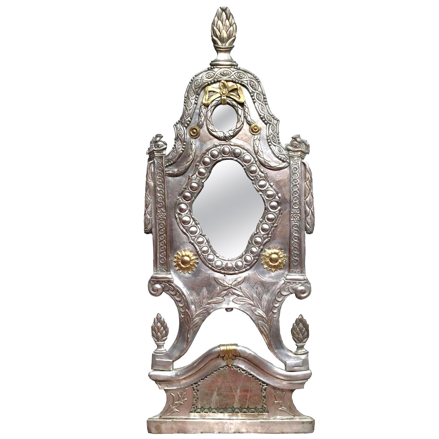 19th Century French Repousse Silver Plated and Copper Overlay Wall Mirror