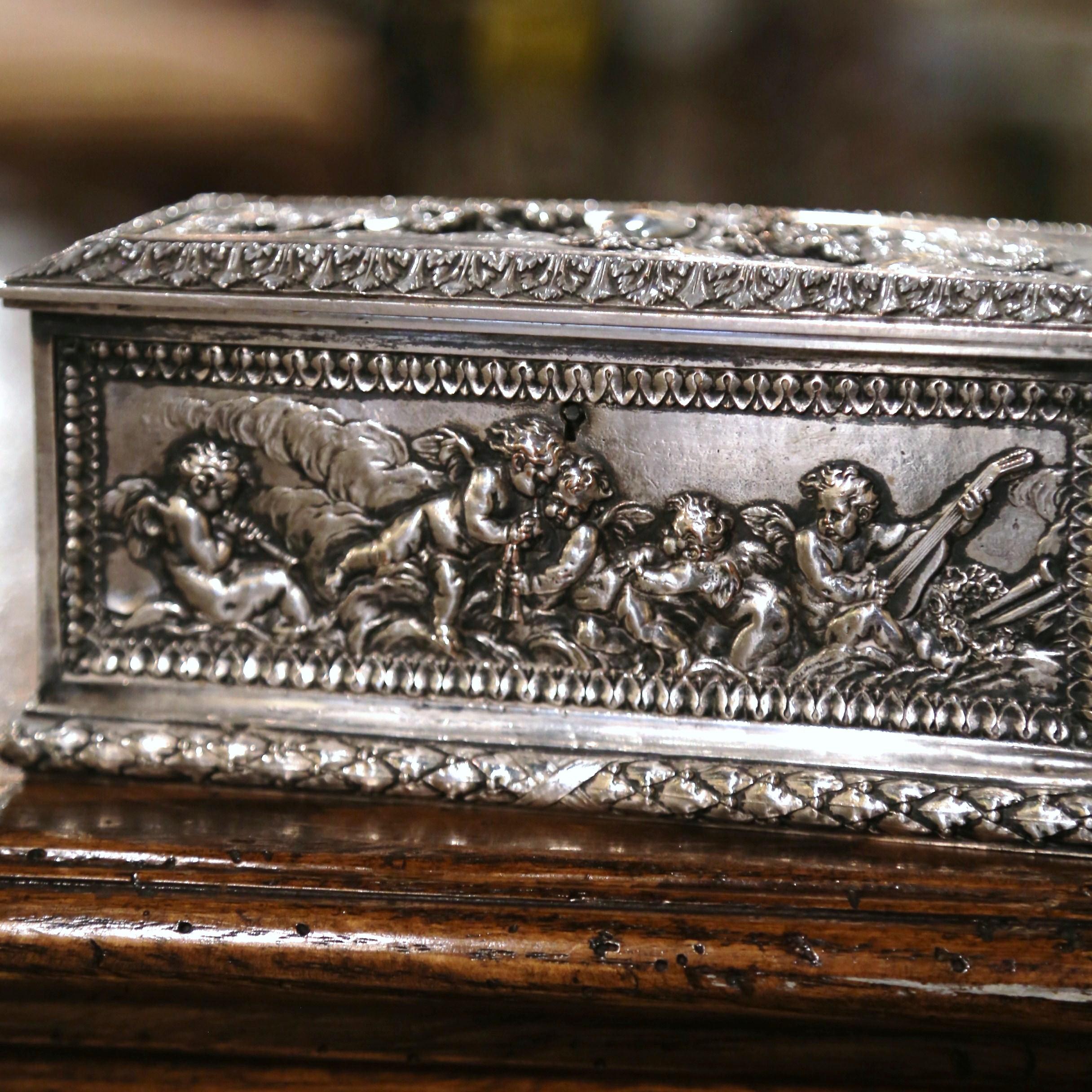 Napoleon III 19th Century French Repousse Silver Plated on Copper Jewelry Box