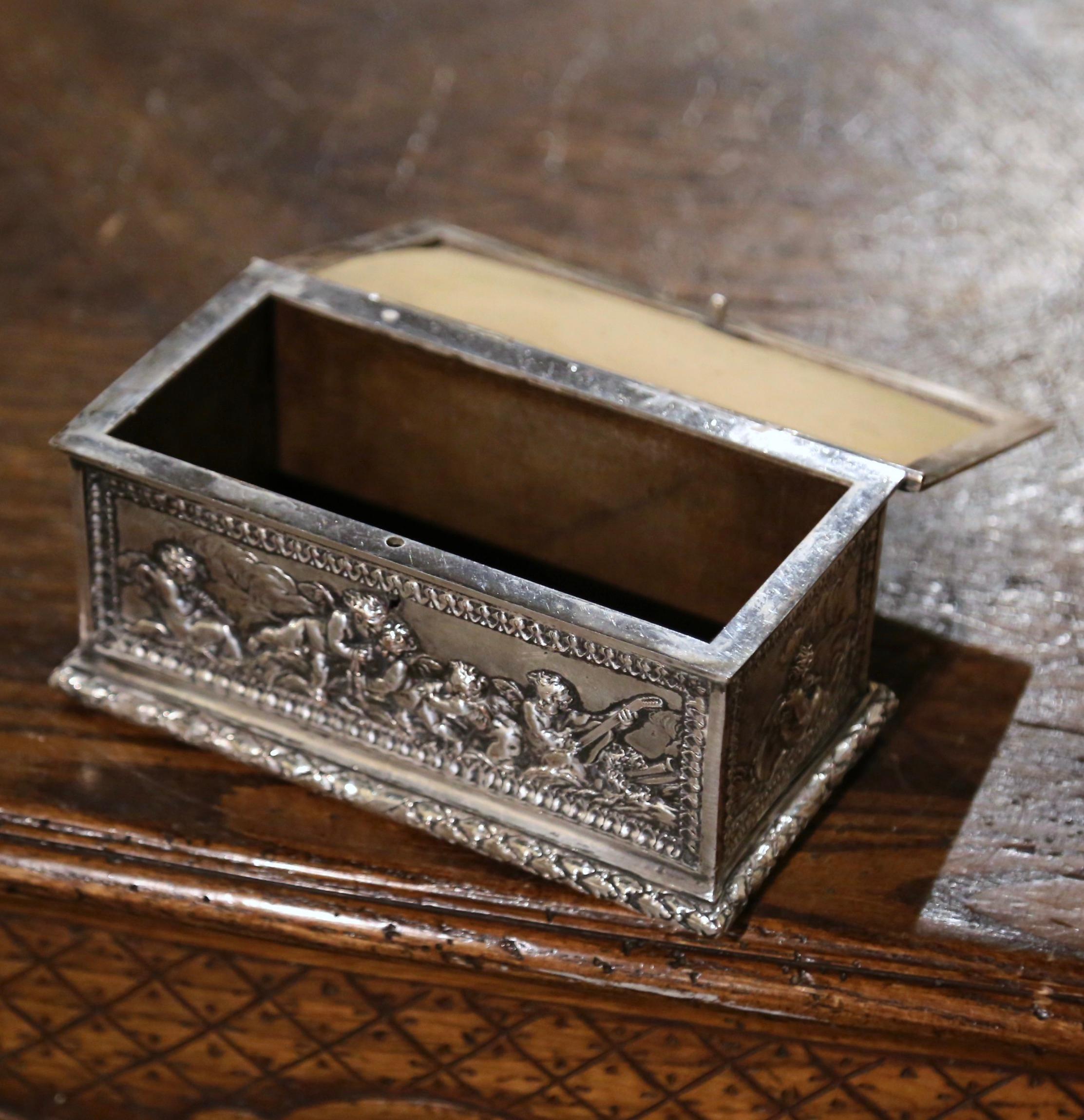 19th Century French Repousse Silver Plated on Copper Jewelry Box 1