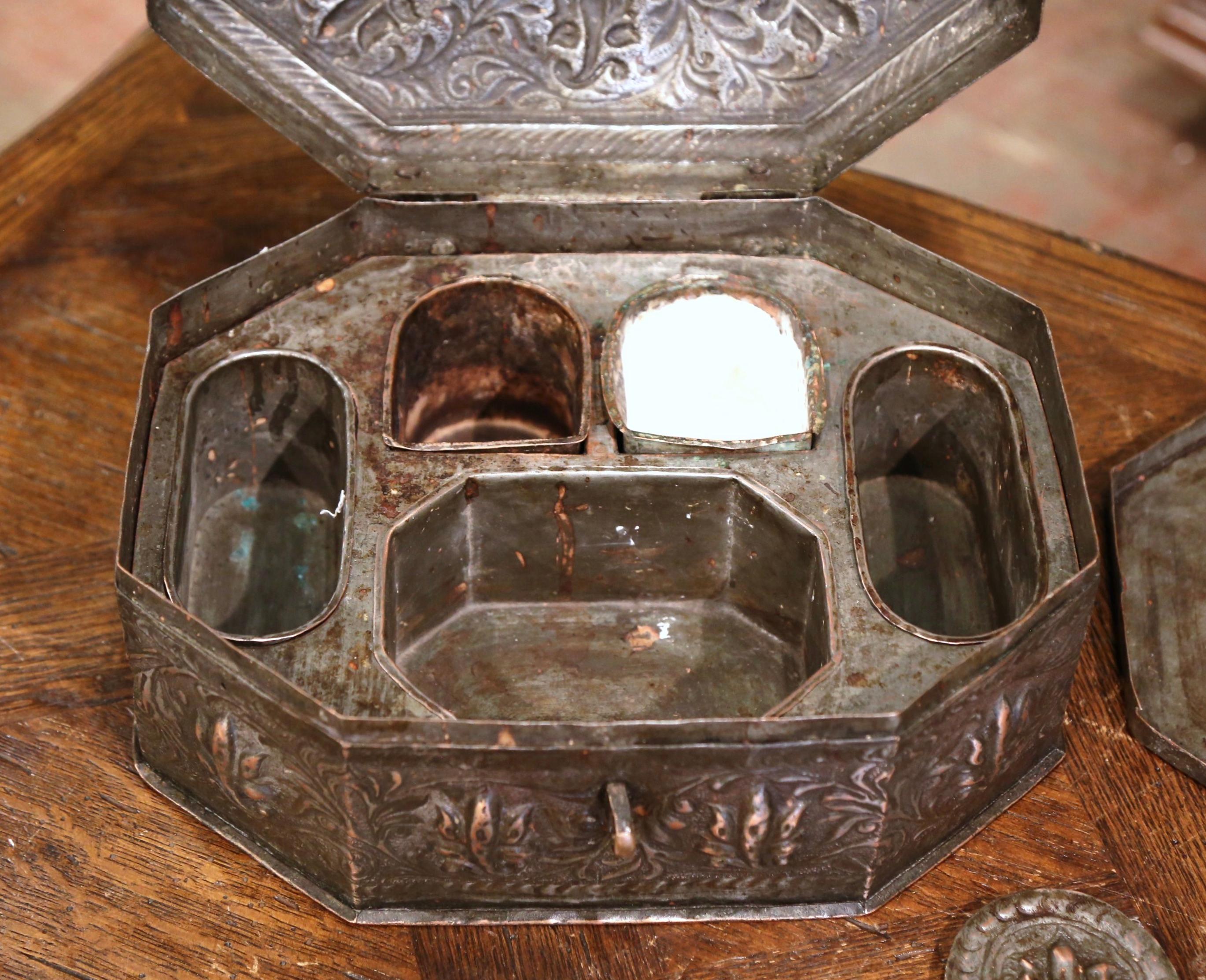 19th Century French Repousse Silvered Metal Spice or Jewelry Box For Sale 4