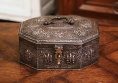 19th Century French Silvered Metal Octagonal Spice Casket with Repousse Décor