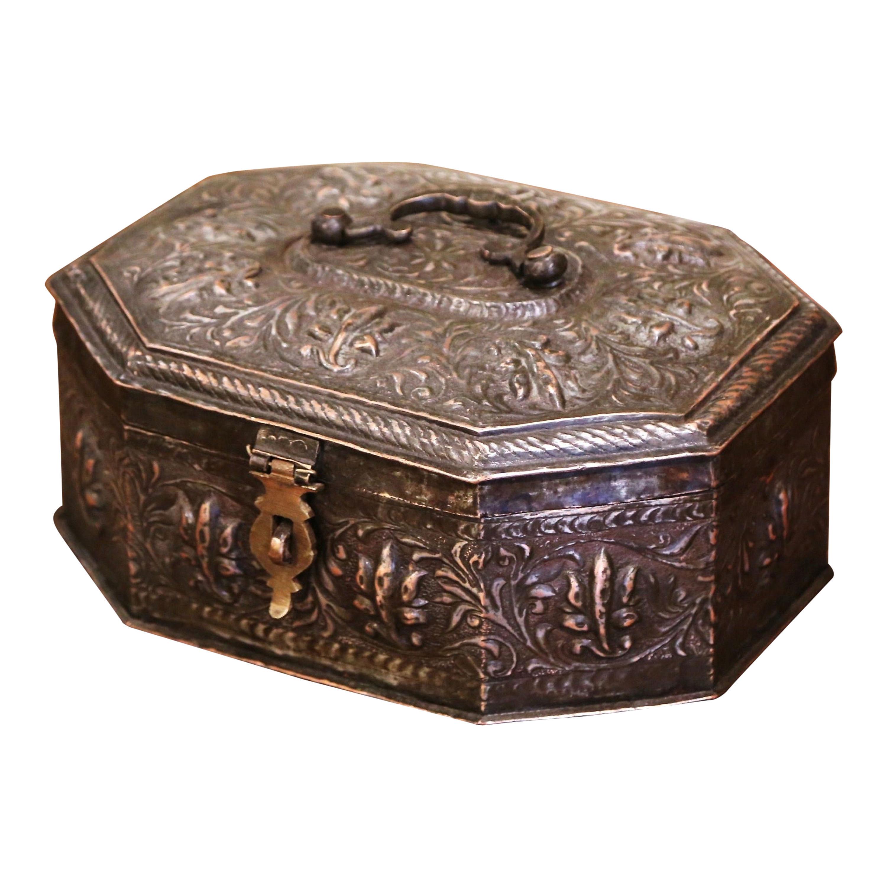 19th Century French Repousse Silvered Metal Spice or Jewelry Box