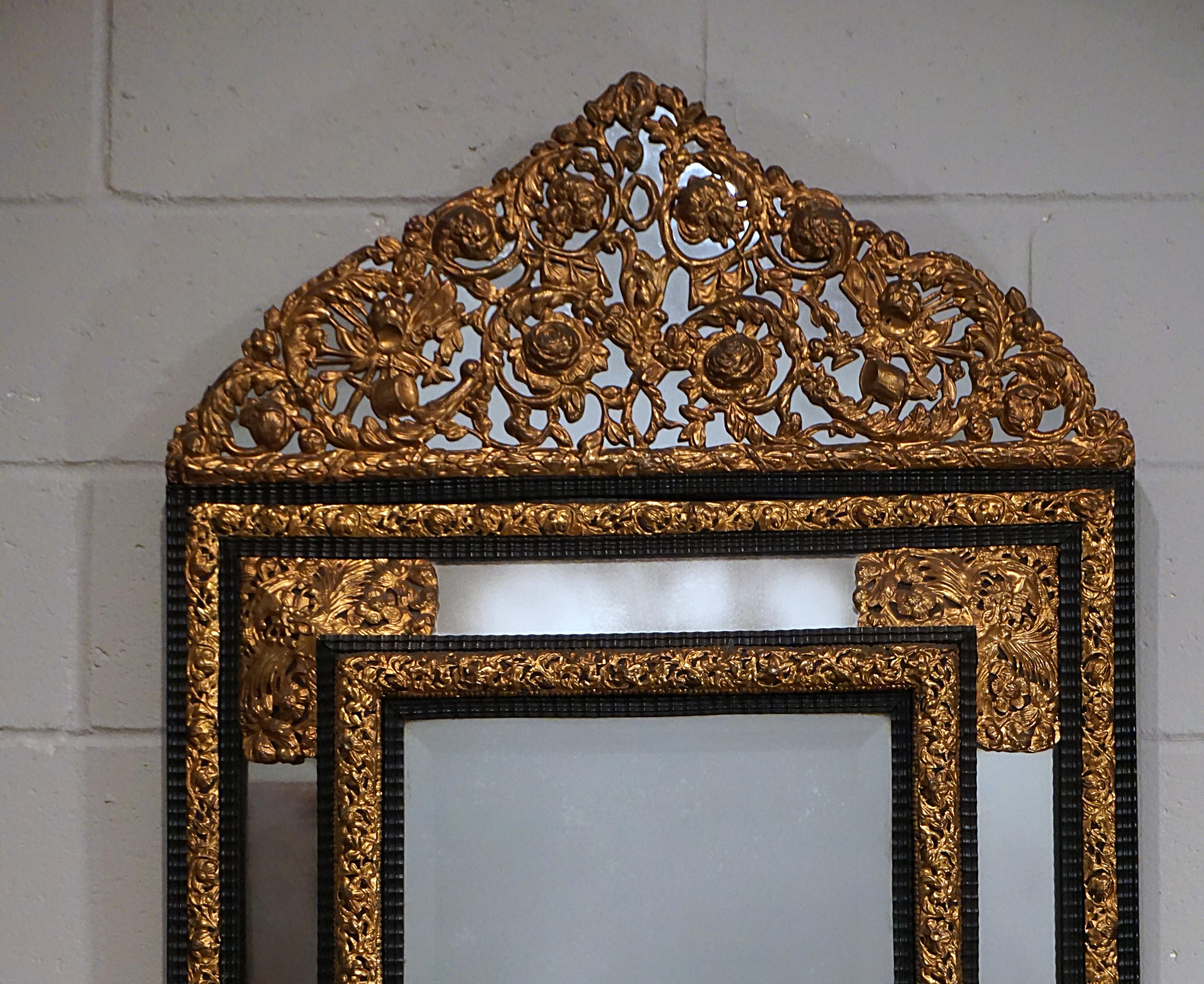 Polished 19th Century French Repusse Mirror For Sale