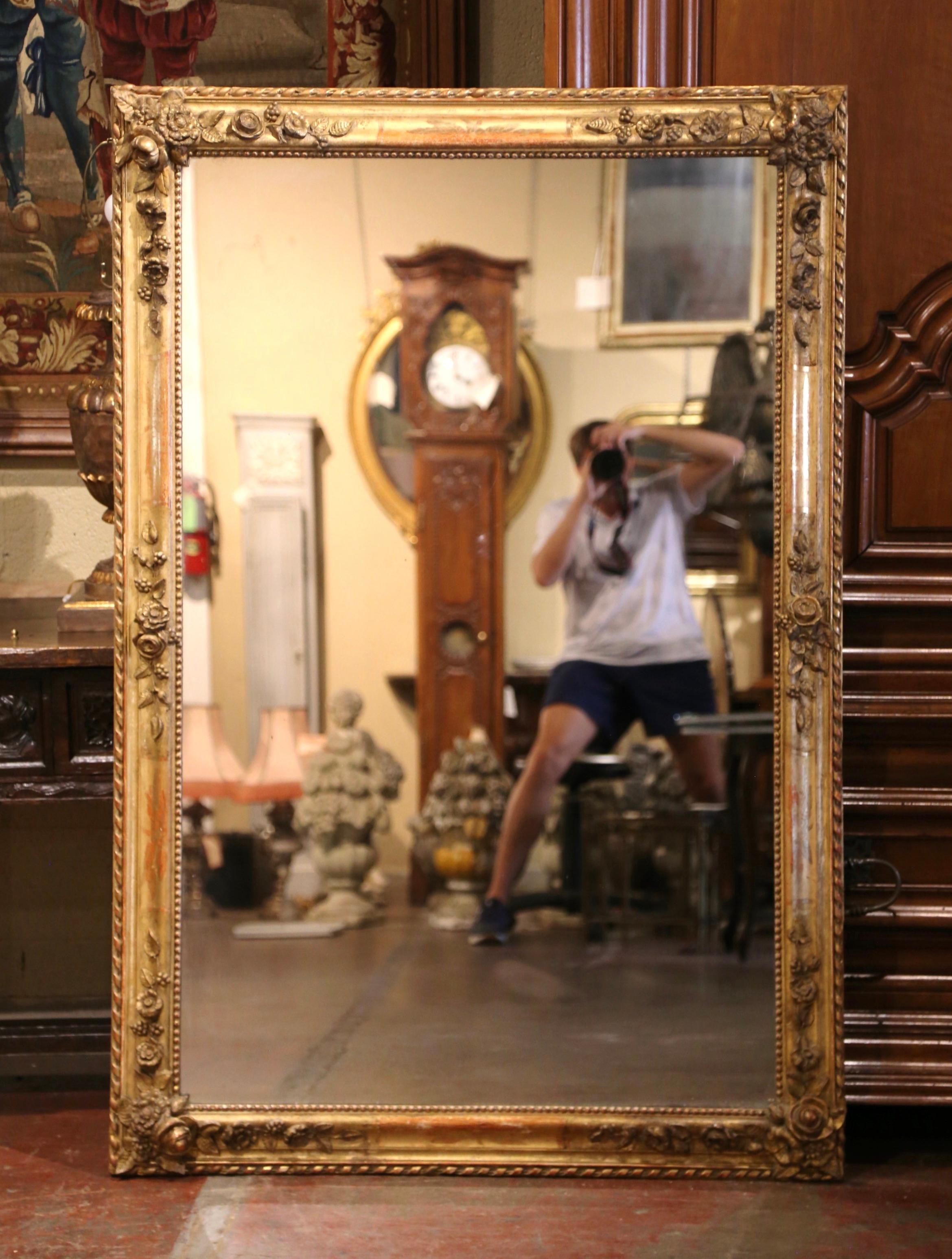 Glass 19th Century French Restauration Carved Gilt Mirror with Floral & Fruit Motifs For Sale