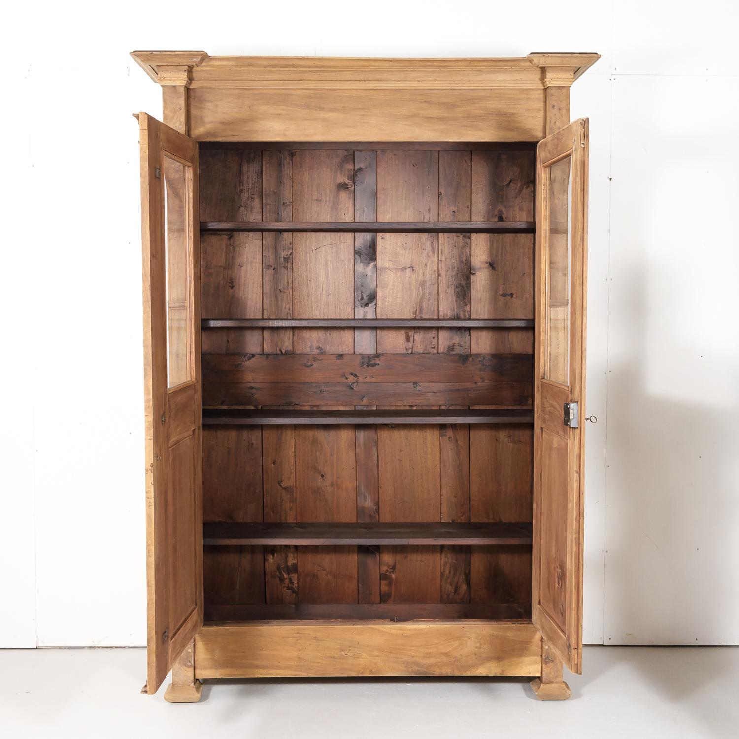 19th Century French Restauration Period Bleached Walnut Bibliotheque or Bookcase In Good Condition In Birmingham, AL