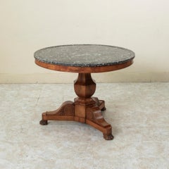 19th Century French Restauration Period Mahogany Gueridon, Marble, 39" Diameter