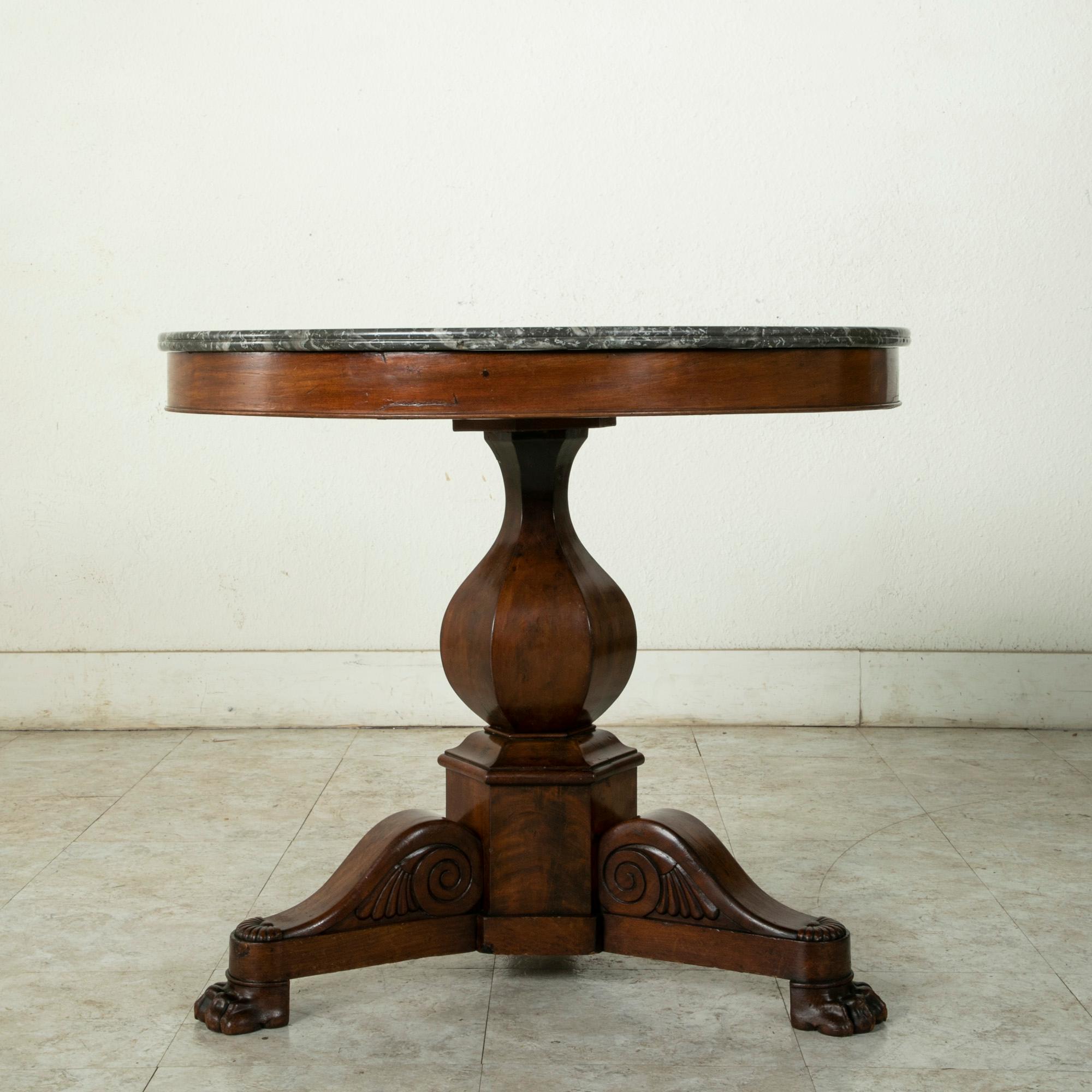 19th Century French Restauration Period Mahogany Gueridon Pedestal Table, Marble In Good Condition In Fayetteville, AR
