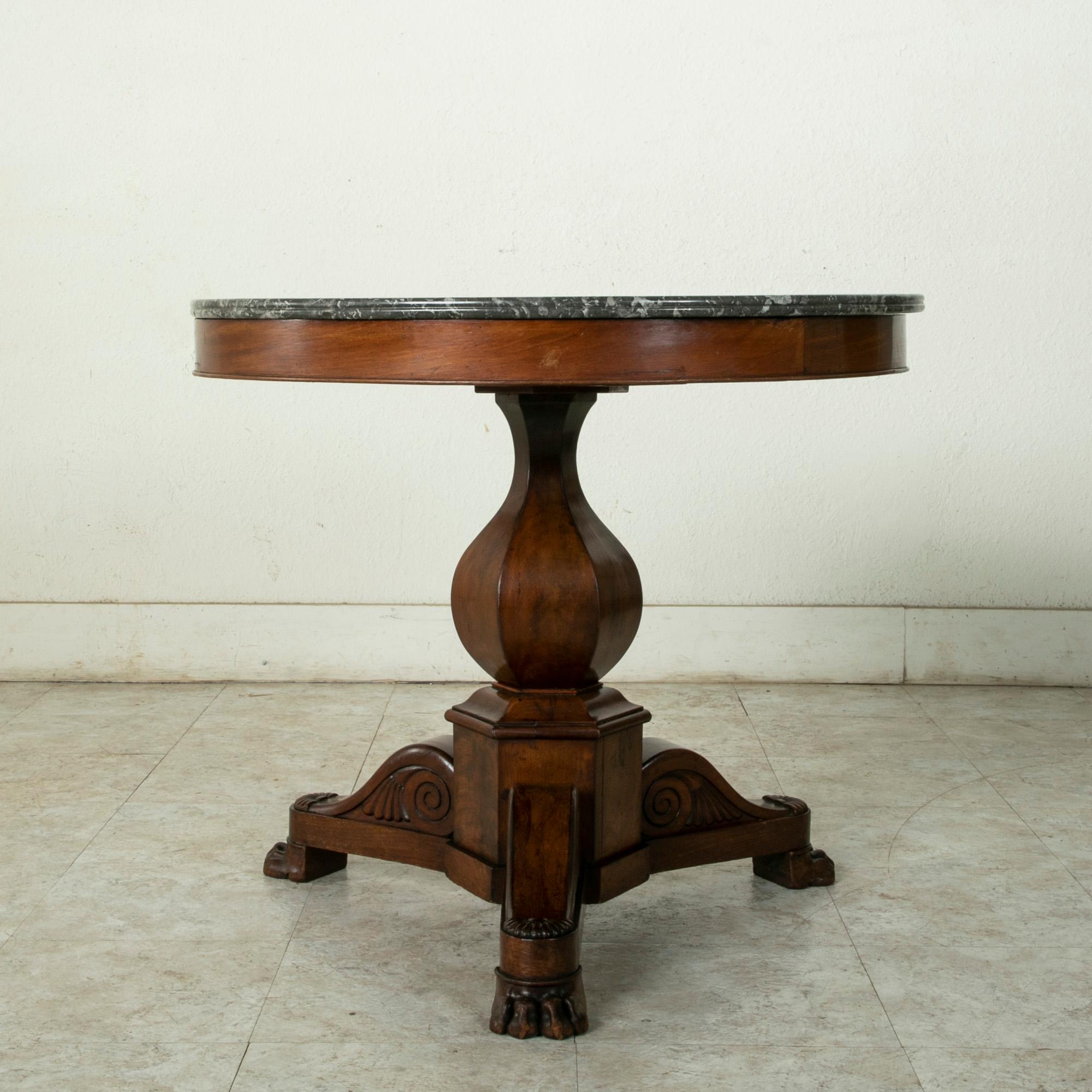 19th Century French Restauration Period Mahogany Gueridon Pedestal Table, Marble 1