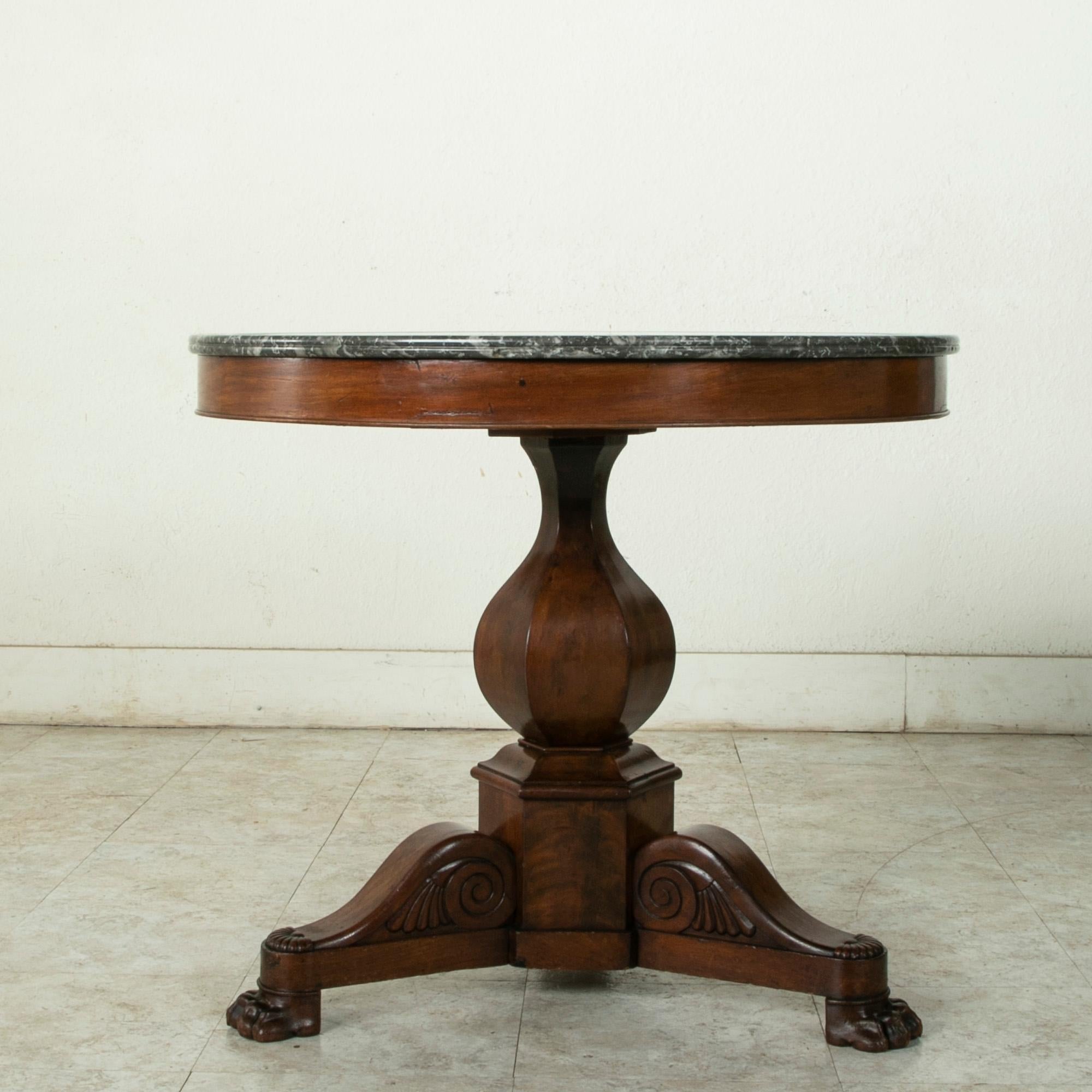 19th Century French Restauration Period Mahogany Gueridon Pedestal Table, Marble 2