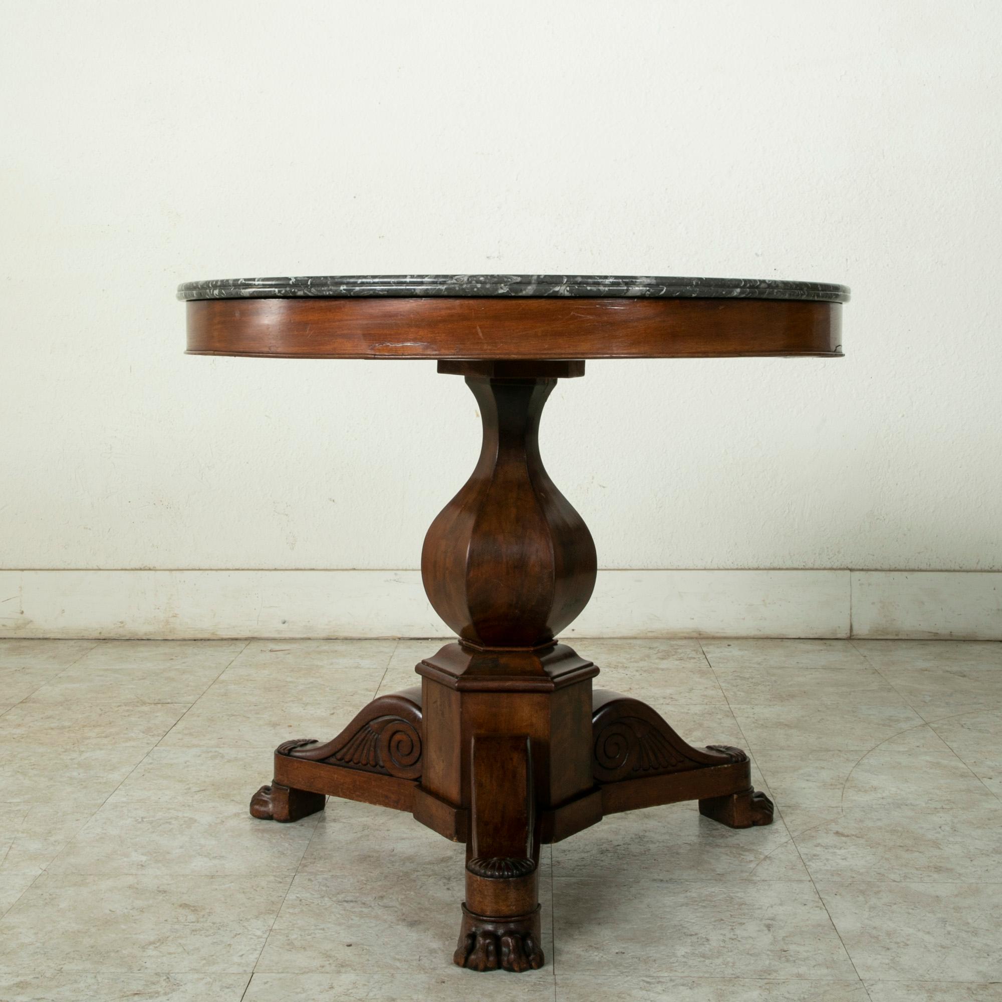 19th Century French Restauration Period Mahogany Gueridon Pedestal Table, Marble 3