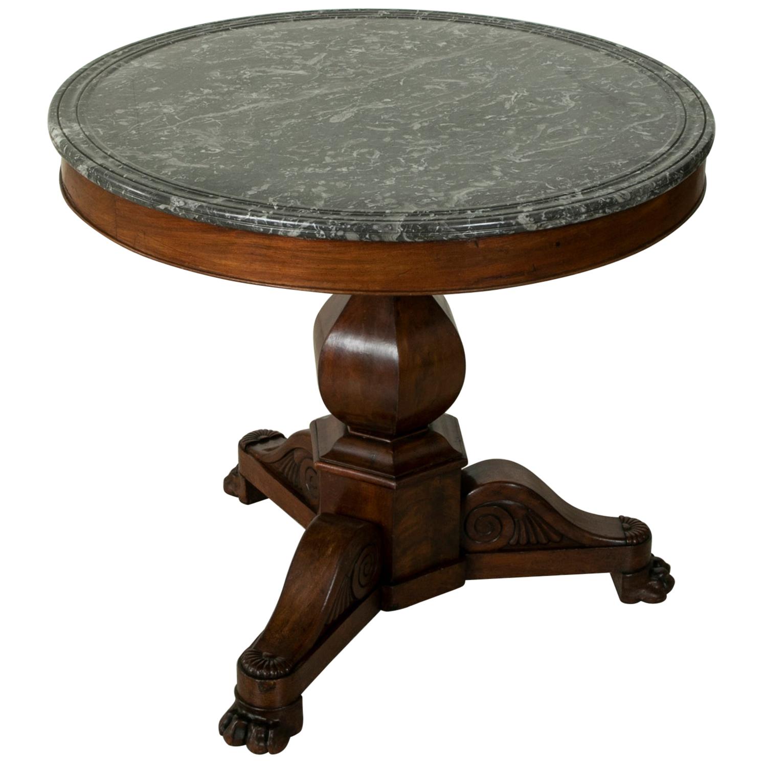 19th Century French Restauration Period Mahogany Gueridon Pedestal Table, Marble