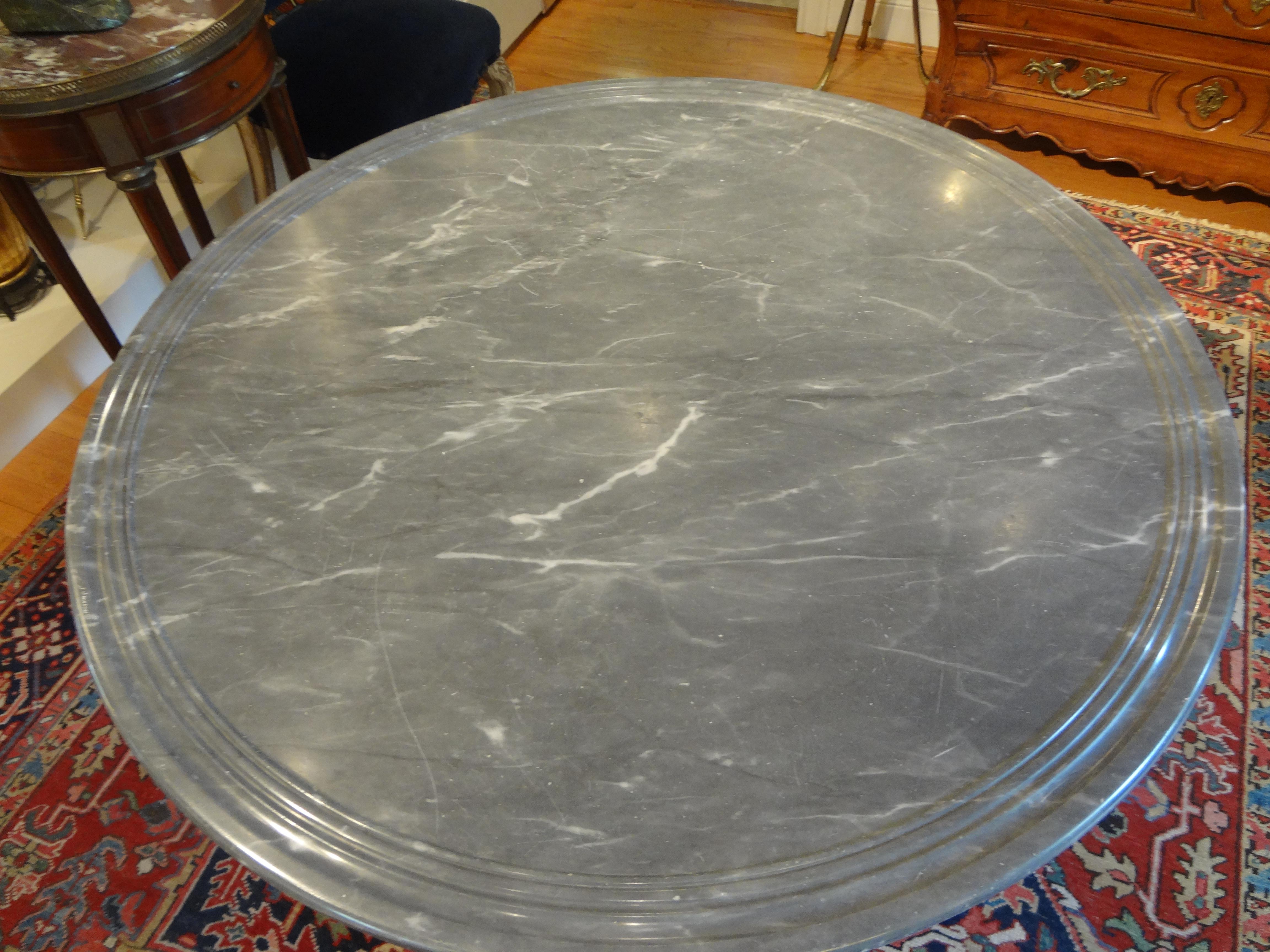 19th Century French Restauration Period Walnut Center Table with Gray Marble Top 1