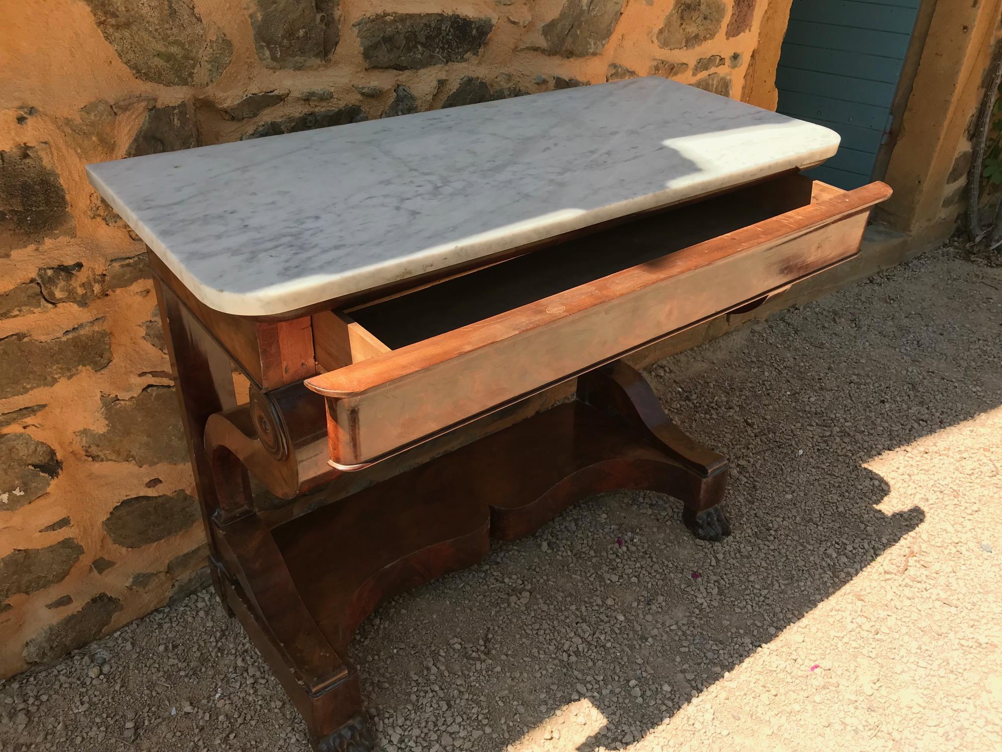 19th Century French Restauration Style Mahogany Console Table, 1850s 1