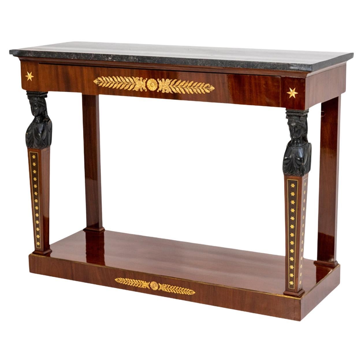 19th Century French Retour d'Egpyte Antique Veneered Mahogany Console Table For Sale